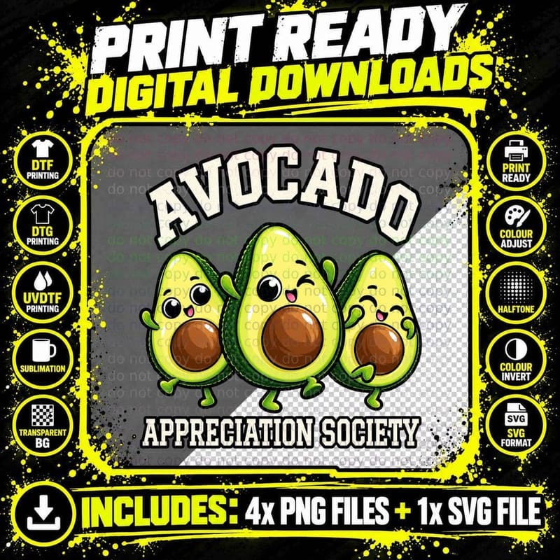 Avocado Appreciation Society Cute Cartoon Vegan Food Png SVG Digital Bundle