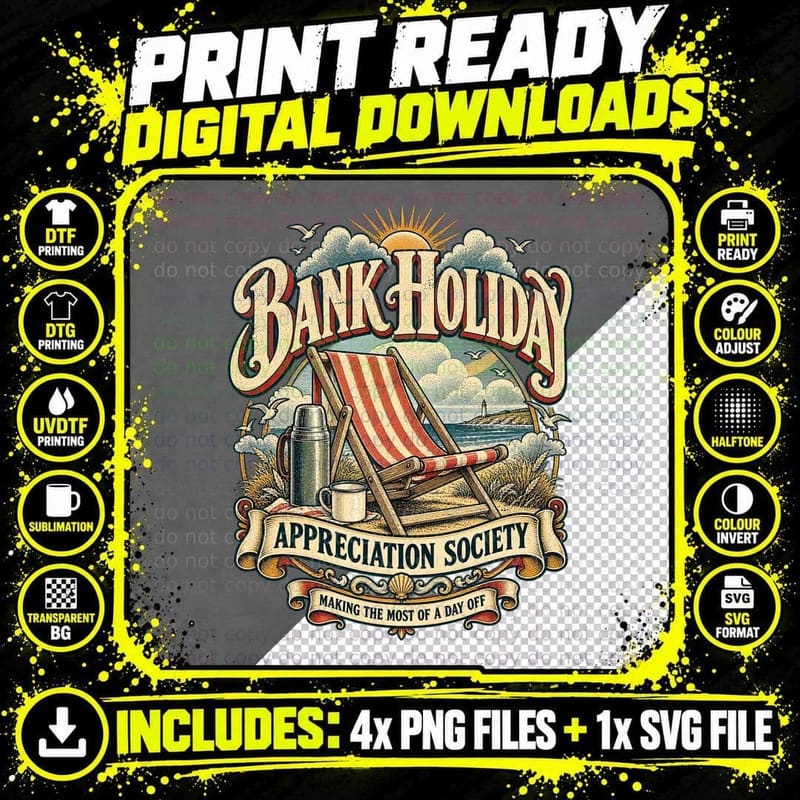 Bank Holiday Appreciation Society Retro Seaside Png SVG Digital Bundle