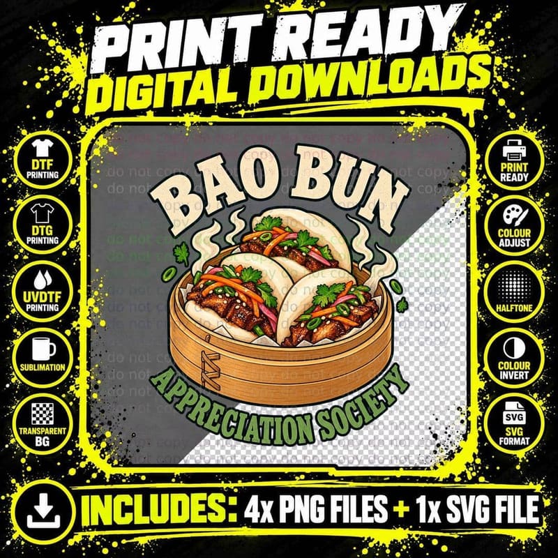 Bao Bun Appreciation Society Retro Asian Street Food Png SVG Digital Bundle