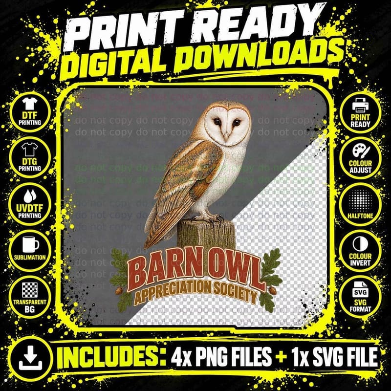 Barn Owl Appreciation Society Minimalist Owl Lover Png SVG Digital Bundle