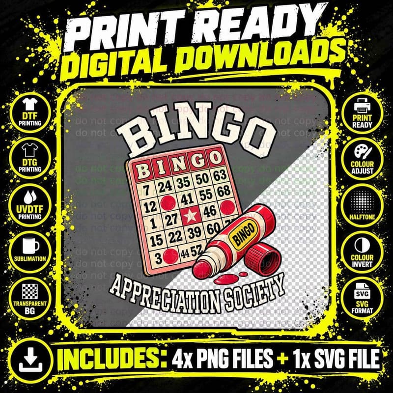 Bingo Appreciation Society Retro Bingo Card Dabber Bingo Png SVG Digital Bundle