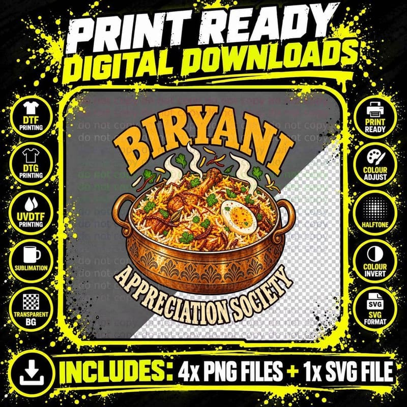 Biryani Appreciation Society Retro Indian Food Lover Png SVG Digital Bundle