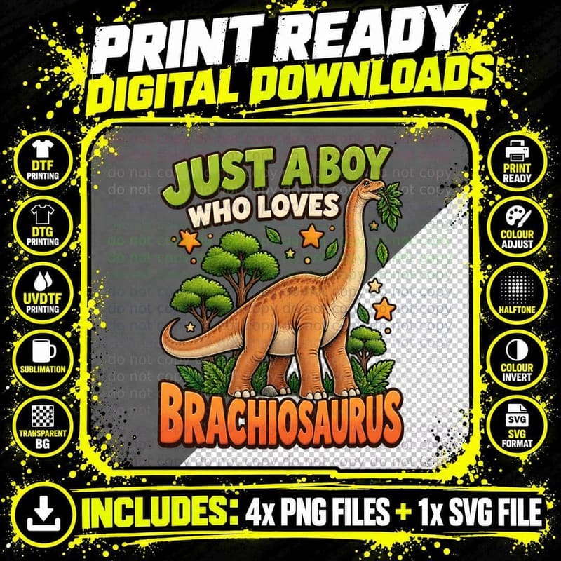 Brachiosaurus Dinosaur Vintage Flat Gentle Giant Boys Png SVG Digital Bundle