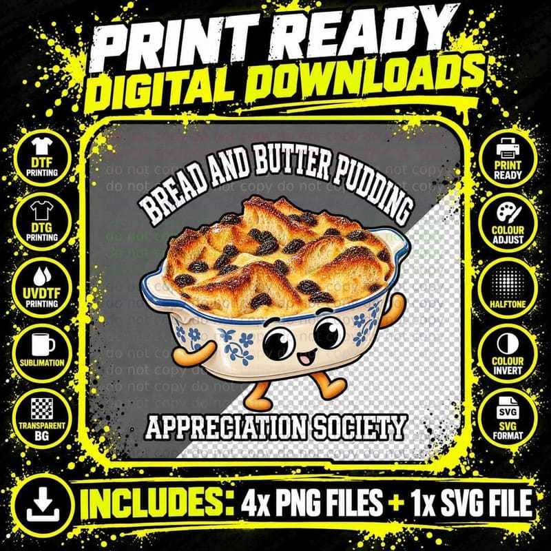Bread and Butter Pudding Appreciation Society Retro Png SVG Digital Bundle