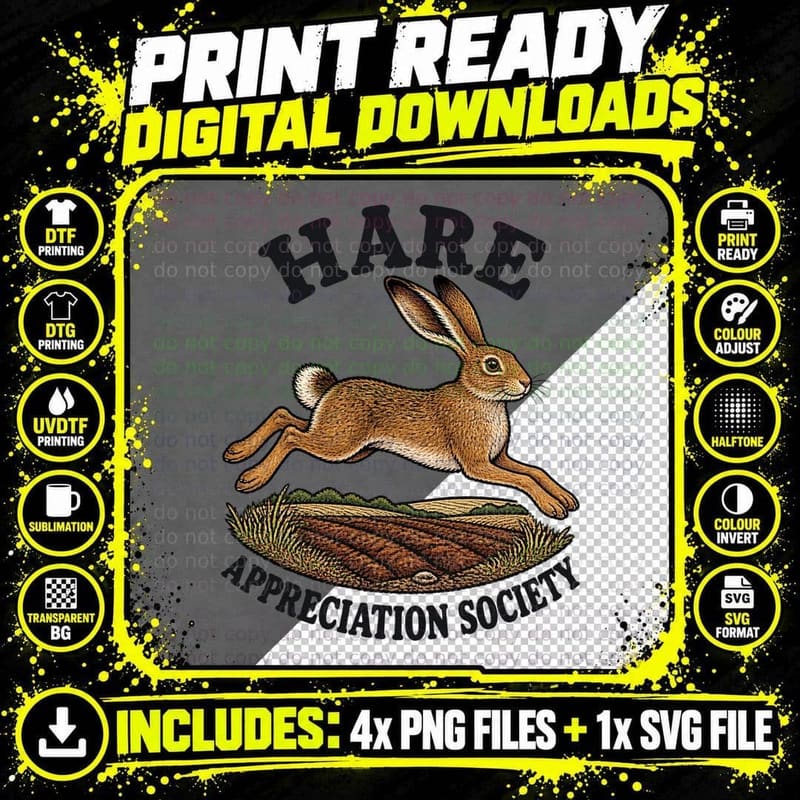 Brown Hare Appreciation Society Vintage Retro Wildlife Png SVG Digital Bundle