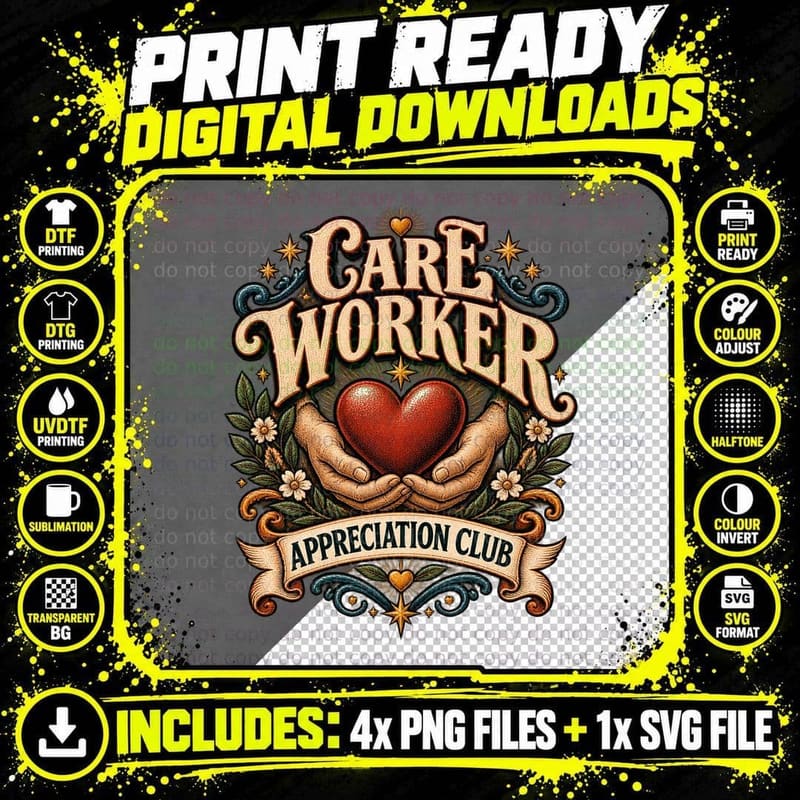 Care Worker Appreciation Club Vintage Caring Hands Heart Png SVG Digital Bundle