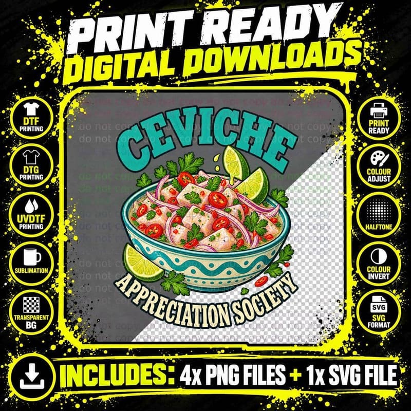 Ceviche Appreciation Society Retro Peruvian Seafood Png SVG Digital Bundle