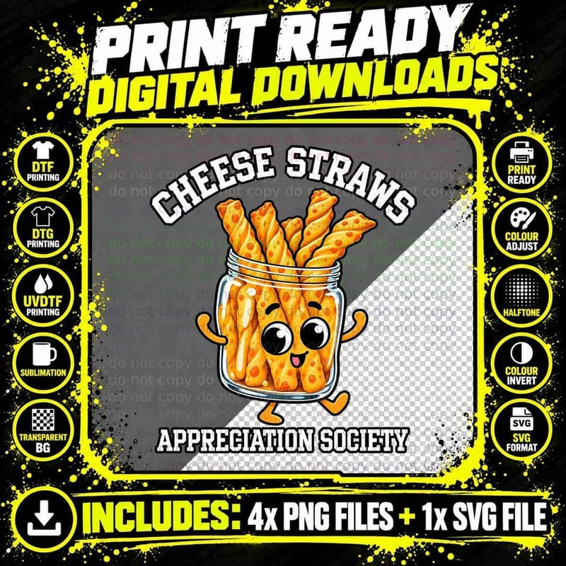 Cheese Straws Appreciation Society Retro Cartoon Savoury Png SVG Digital Bundle