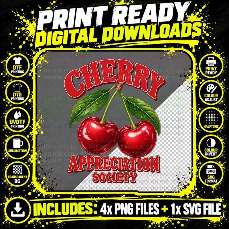 Cherry Appreciation Society Retro Fruit Lover Vintage Png SVG Digital Bundle