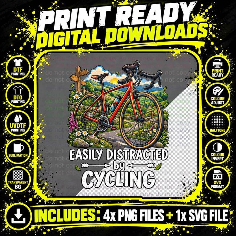 Cycling Vintage Cartoon Road Bike Cyclist Hill Climbing Png SVG Digital Bundle