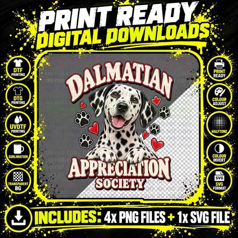 Dalmatian Appreciation Society Retro Dog Lover Spotted Png SVG Digital Bundle
