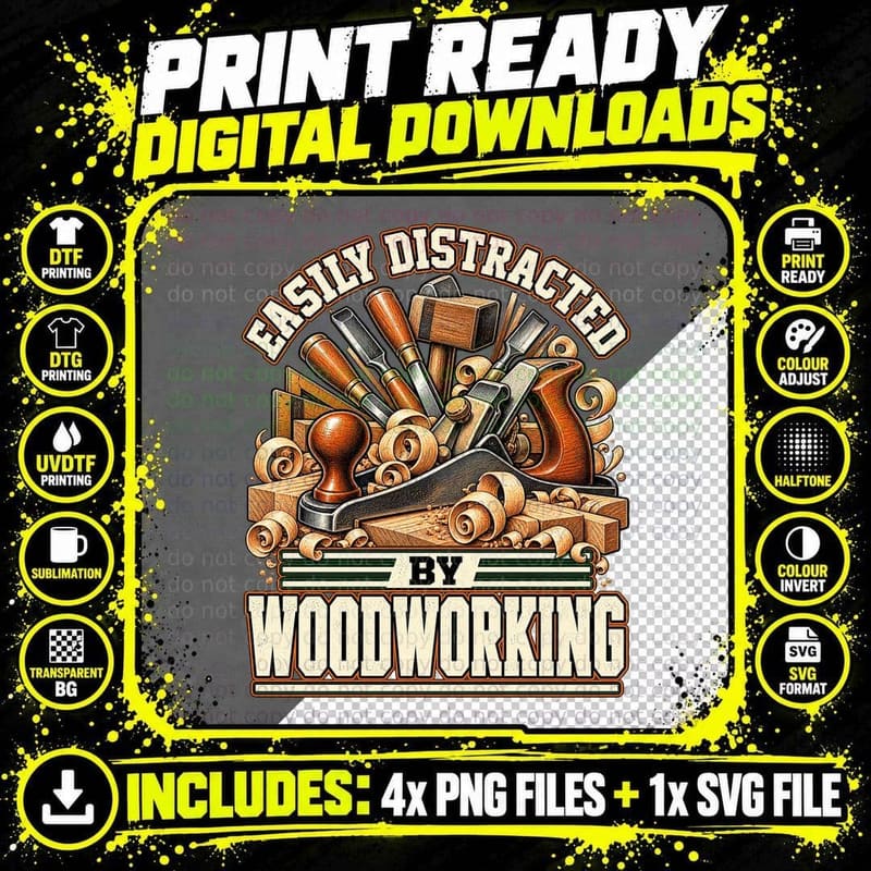 Easily Distracted By Woodworking Vintage Hand Plane Png SVG Digital Bundle