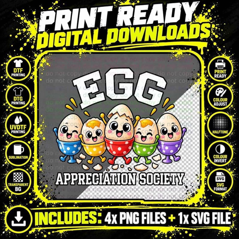 Egg Appreciation Society Cute Kawaii Boiled Egg Png SVG Digital Bundle