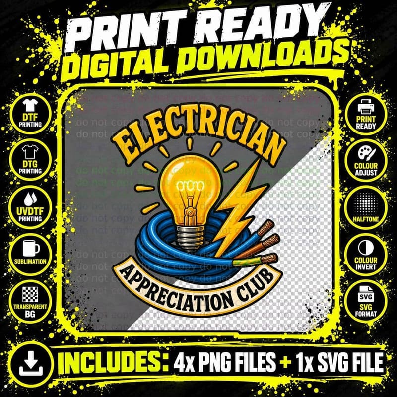 Electrician Bright Sparks Retro Electrical Trades Png SVG Digital Bundle