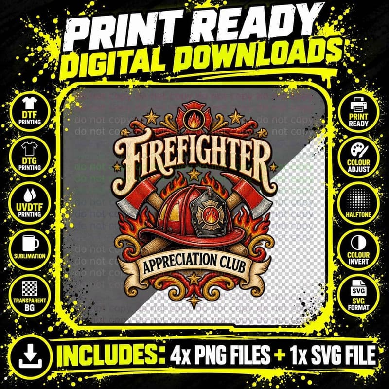 Firefighter Appreciation Club Vintage Fire Helmet Axes Png SVG Digital Bundle