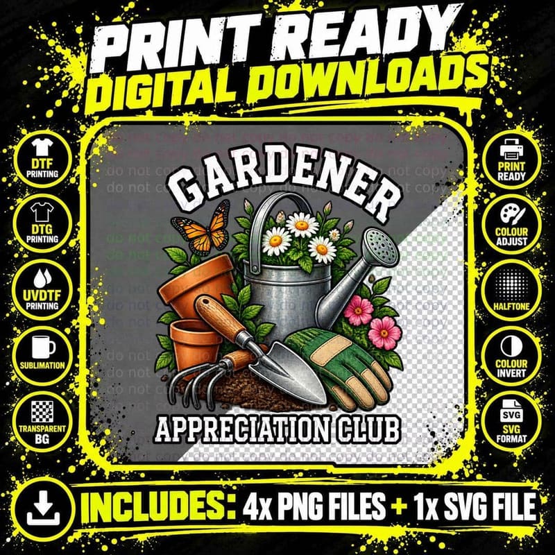 Gardener Appreciation Club Vintage Garden Trowel Png SVG Digital Bundle