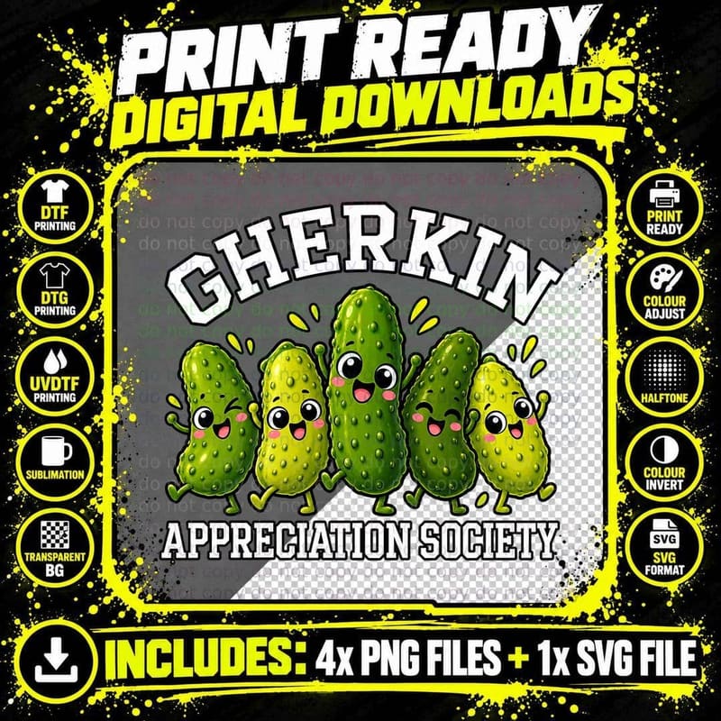 Gherkin Appreciation Society Funny Pickle Lover Kawaii Png SVG Digital Bundle