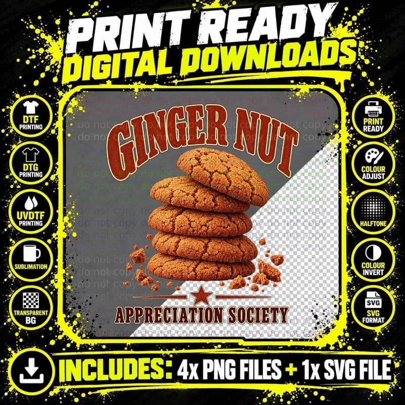 Ginger Nut Biscuit Lover Vintage Bakery Appreciation Png SVG Digital Bundle