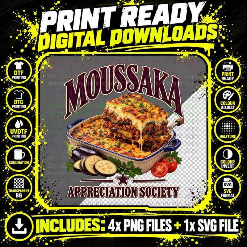 Greek Moussaka Retro Cookbook Food Lover Appreciation Png SVG Digital Bundle