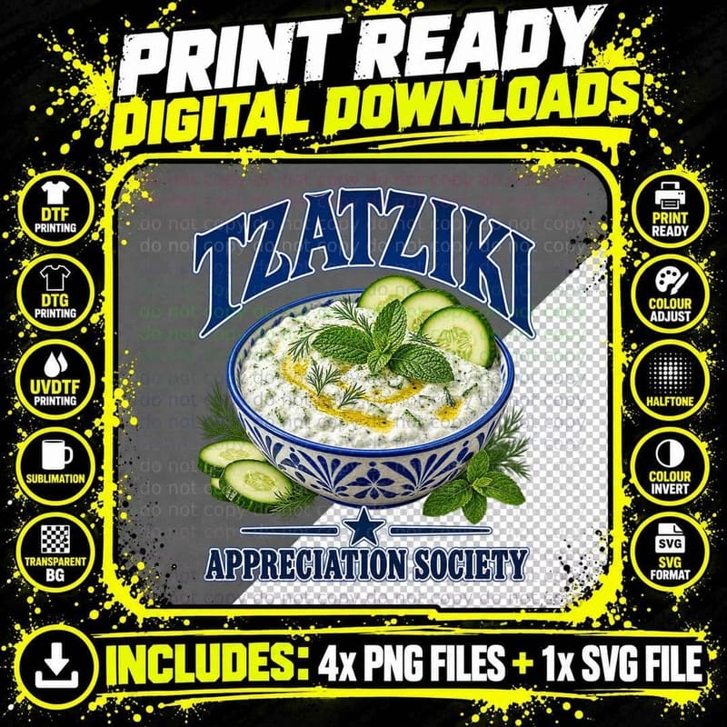 Greek Tzatziki Vintage Souvenir Food Lover Appreciation Png SVG Digital Bundle