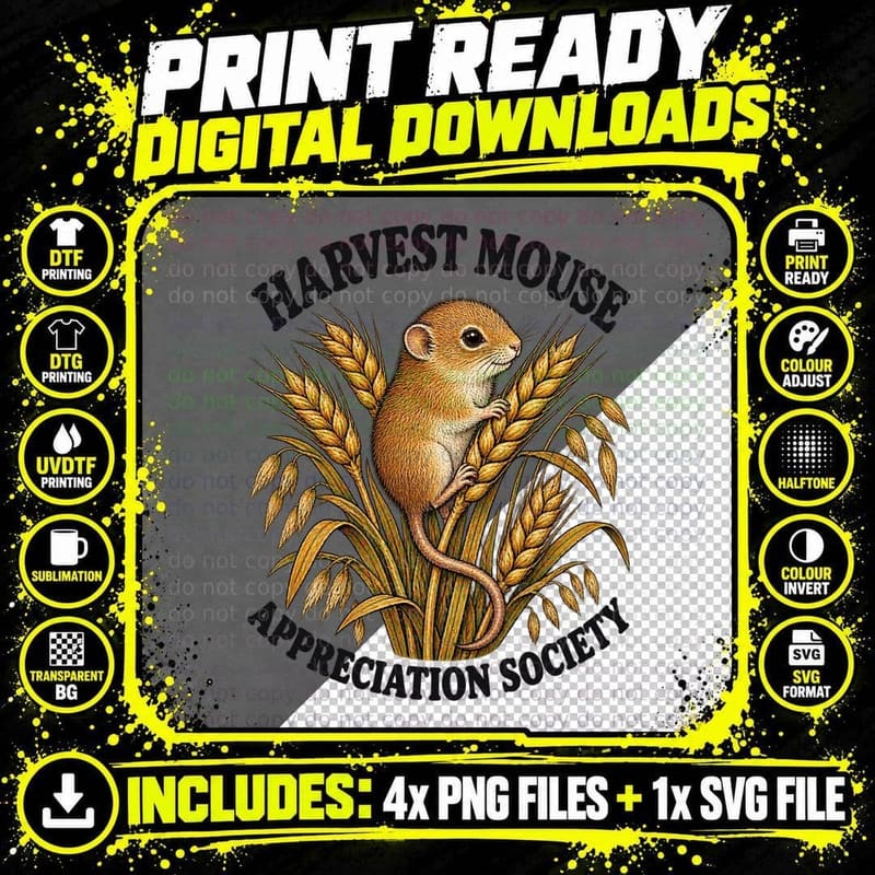 Harvest Mouse Appreciation Society Retro Vintage Png SVG Digital Bundle
