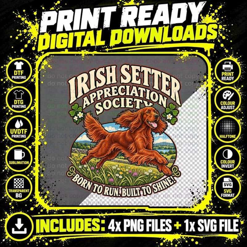 Irish Setter Appreciation Society Retro Red Sporting Dog Png SVG Digital Bundle