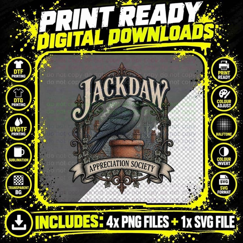 Jackdaw Appreciation Society Vintage Gothic Bird Chimney Png SVG Digital Bundle
