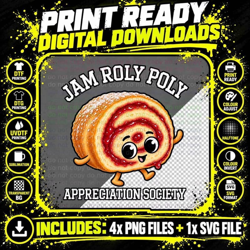 Jam Roly Poly Appreciation Society Retro Cartoon British Png SVG Digital Bundle