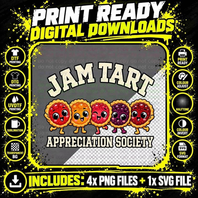 Jam Tart Appreciation Society Cute Cartoon Bakery Png SVG Digital Bundle