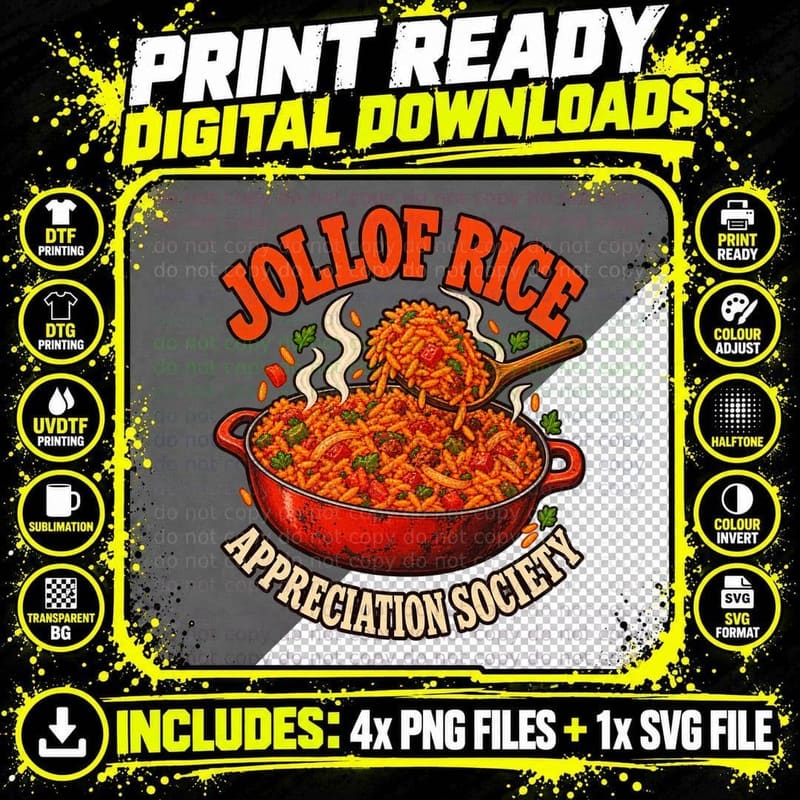 Jollof Rice Appreciation Society Retro West African Food Png SVG Digital Bundle