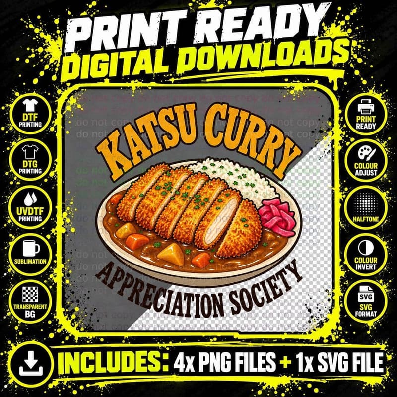 Katsu Curry Appreciation Society Retro Japanese Food Png SVG Digital Bundle