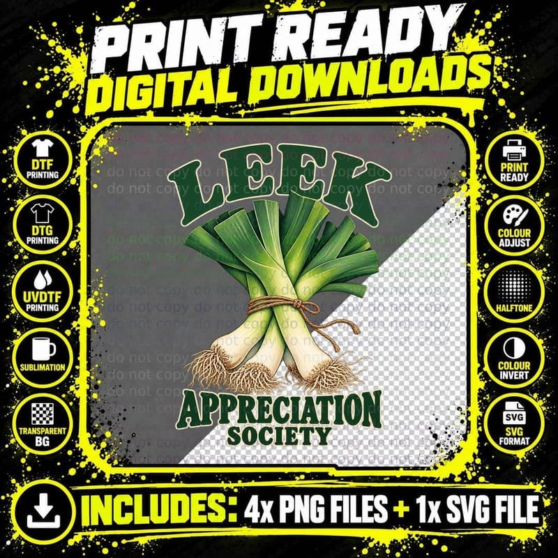 Leek Appreciation Society Vintage Botanical Vegetable Png SVG Digital Bundle