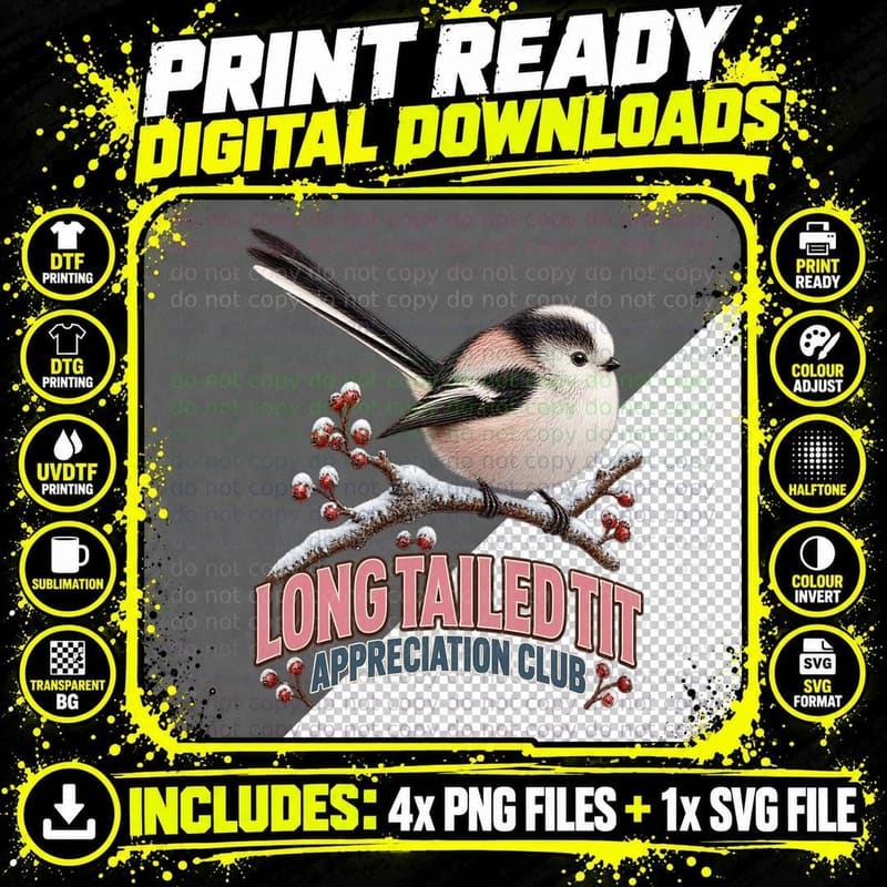 Long-Tailed Tit Appreciation Club Cute British Garden Png SVG Digital Bundle