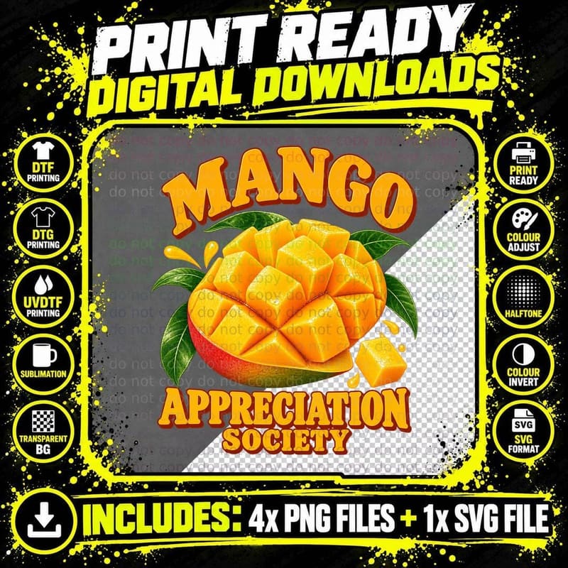 Mango Appreciation Society Retro Tropical Fruit Lover Png SVG Digital Bundle