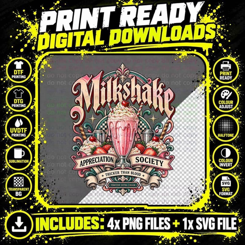 Milkshake Appreciation Society Vintage Diner Strawberry Png SVG Digital Bundle