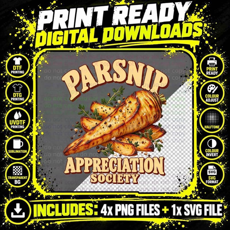Parsnip Appreciation Society Retro Sunday Roast Dinner Png SVG Digital Bundle