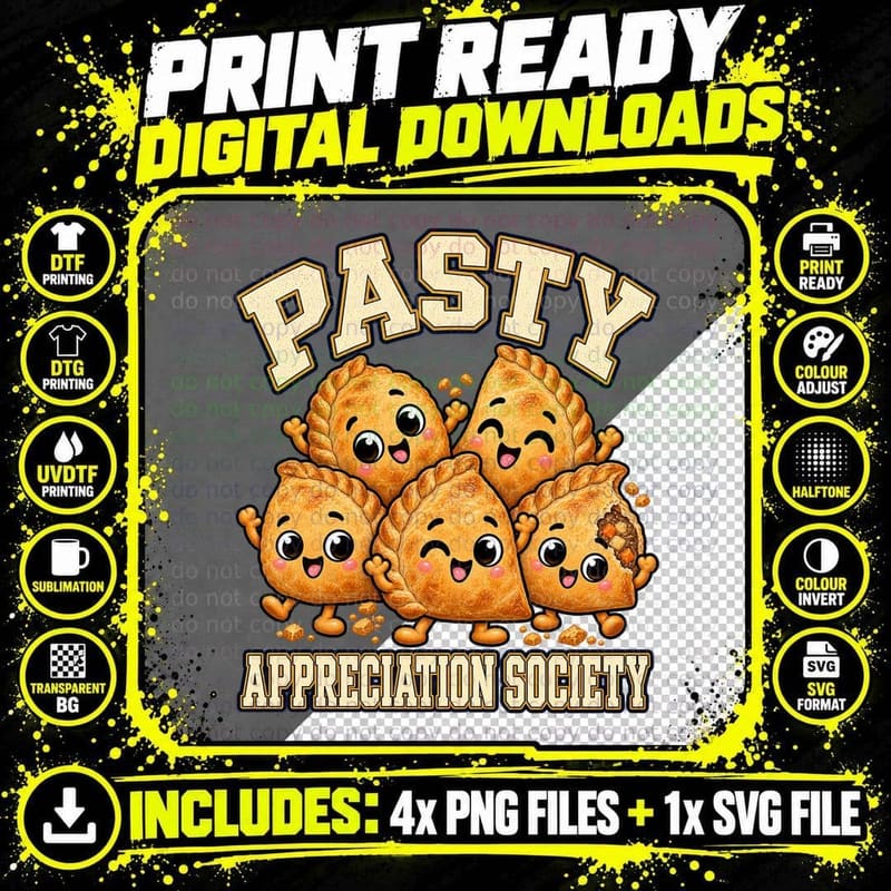 Pasty Appreciation Society Cute Cartoon Cornish Pasty Png SVG Digital Bundle