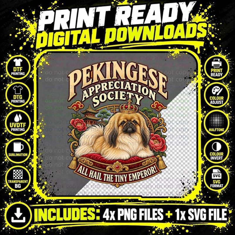 Pekingese Appreciation Society Retro Royal Lion Dog Png SVG Digital Bundle