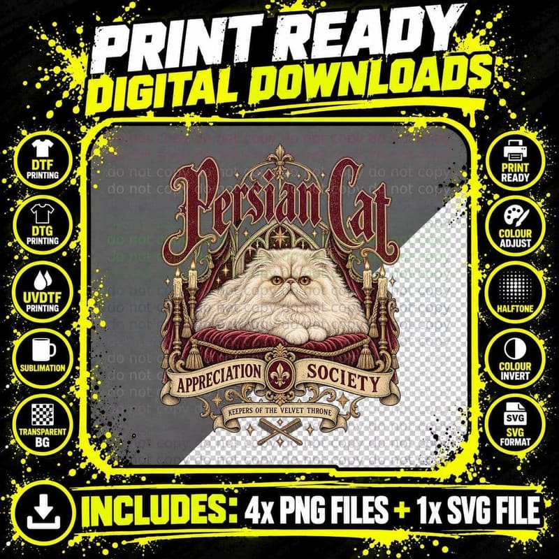 Persian Cat Appreciation Society Victorian Gothic Png SVG Digital Bundle