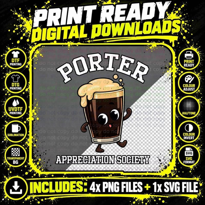 Porter Appreciation Society Retro Cartoon Dark Beer Png SVG Digital Bundle