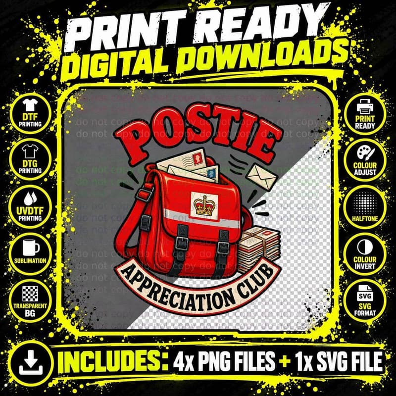 Postie Postal Worker Retro Post Bag Letters Parcels Png SVG Digital Bundle