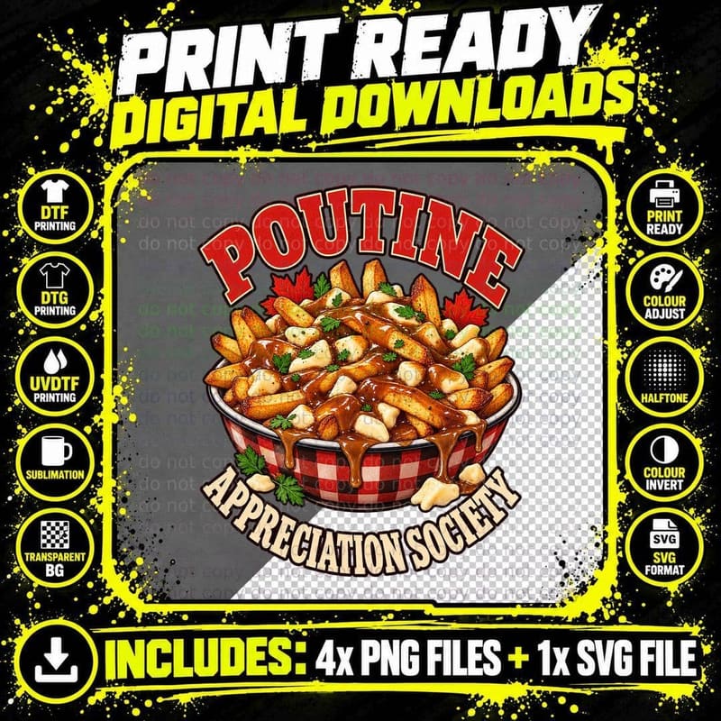 Poutine Appreciation Society Retro Canadian Comfort Food Png SVG Digital Bundle