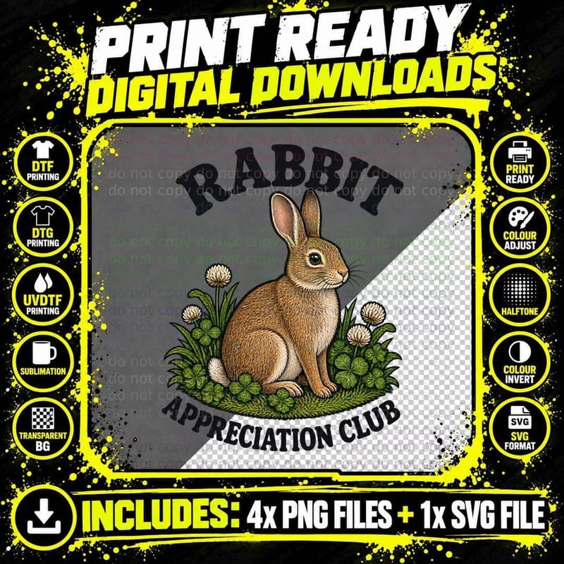Rabbit Appreciation Club Vintage Retro Wildlife Country Png SVG Digital Bundle