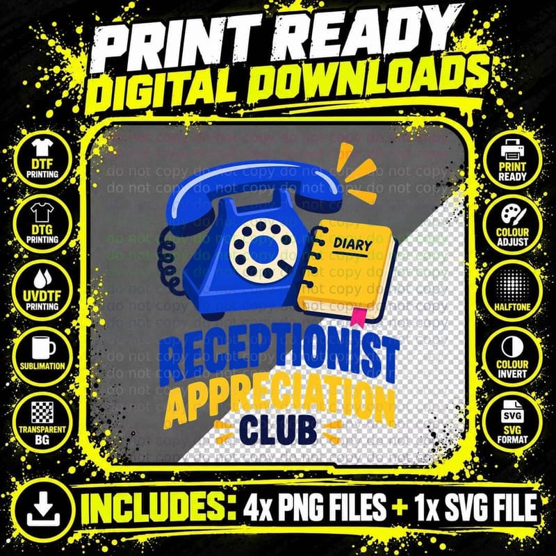 Receptionist Appreciation Club Vintage Office Retro Png SVG Digital Bundle