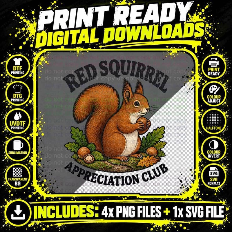 Red Squirrel Vintage Retro Wildlife Woodland Nature Png SVG Digital Bundle