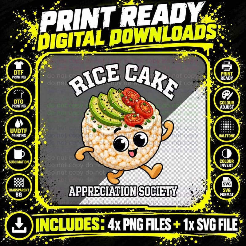 Rice Cake Appreciation Society Retro Cartoon Avocado Png SVG Digital Bundle