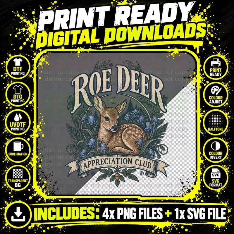 Roe Deer Appreciation Club Vintage Woodland Fawn Png SVG Digital Bundle