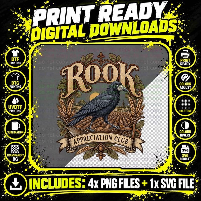 Rook Appreciation Club Vintage Farm Bird Ploughed Field Png SVG Digital Bundle