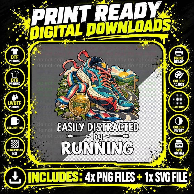 Running Retro Cartoon Marathon Runner Fitness Training Png SVG Digital Bundle
