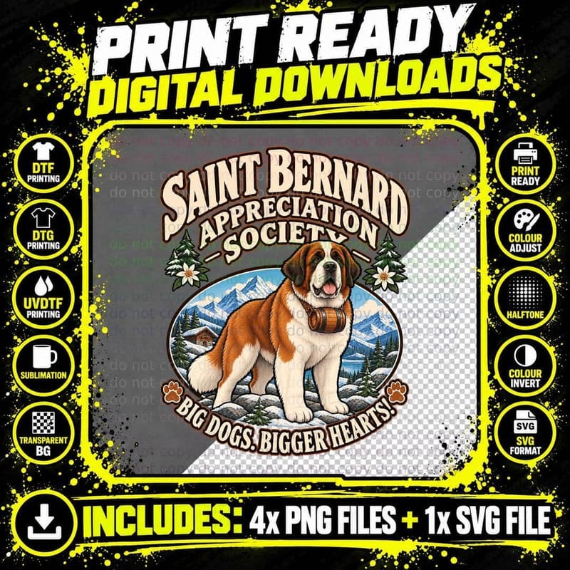 Saint Bernard Appreciation Society Retro Alpine Rescue Png SVG Digital Bundle